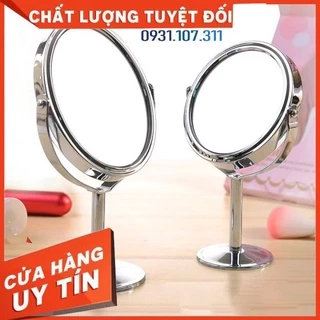 Gương trang điểm. Gương mini 2 mặt phẳng để bàn, một mặt có thể phóng to gấp 3 lần ảnh rõ nét.