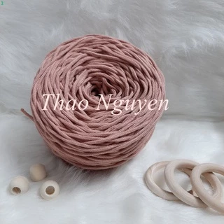 Dây thừng dệt mắt na, dây cotton- 3mm- HỒNG VỎ ĐẬU