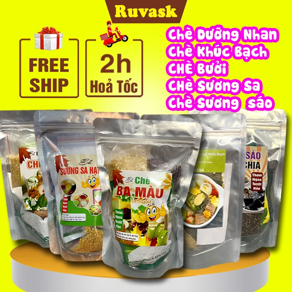 Set Chè Dưỡng Nhan Tuyết Yến Chè Khúc Bạch, Chè Bưởi, Sâm Bổ Lượng Sương Sa Sương Sáo - Set Nguyên Liệu Đồ Ăn Vặt Ruvask