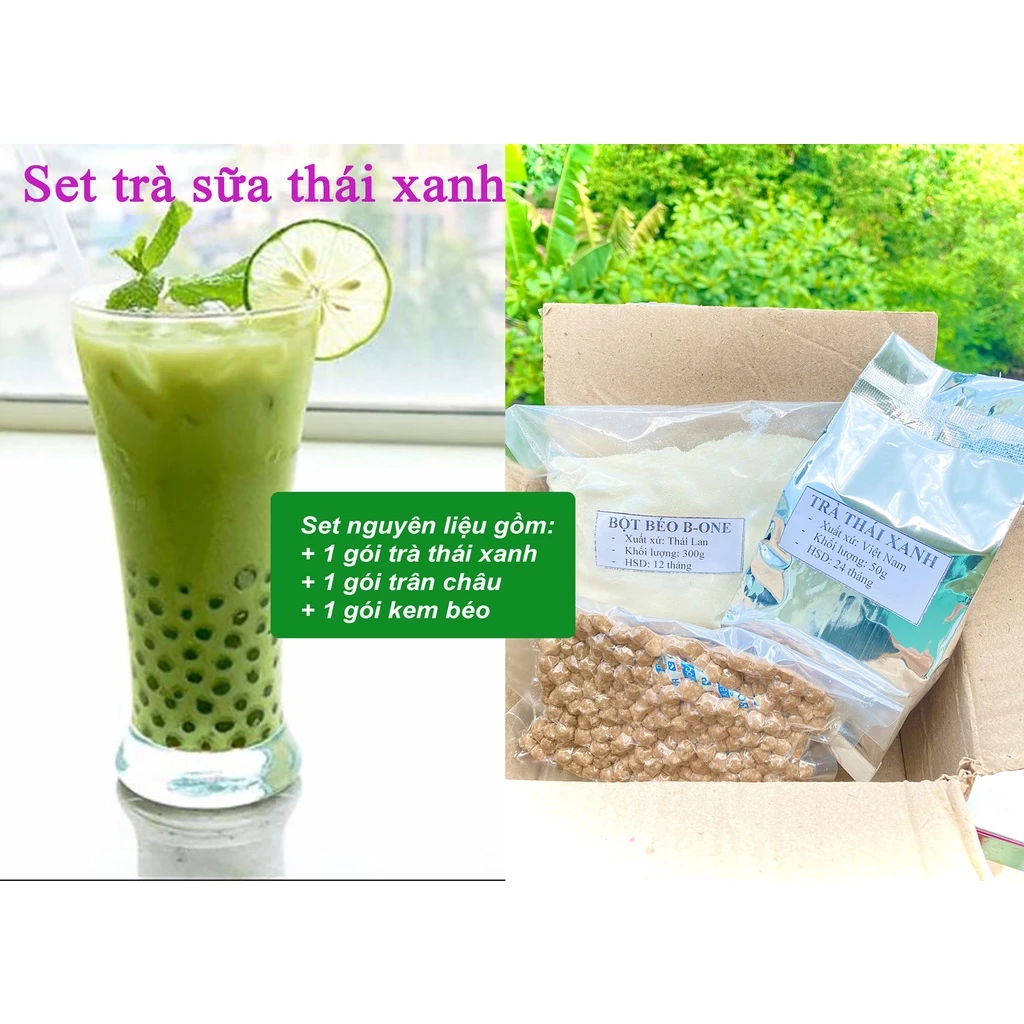 Set trà sữa Thái Xanh - Truyền thống - Socola - Phúc long pha được khoảng 15 đến 20 ly