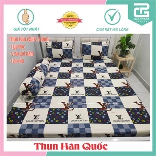 Bộ ga gối Thun Lạnh Hàn Quốc { 4 Món } họa tiết LV   ( 1 ga bọc + 2 vỏ gối nằm + 1 vỏ gối ôm )