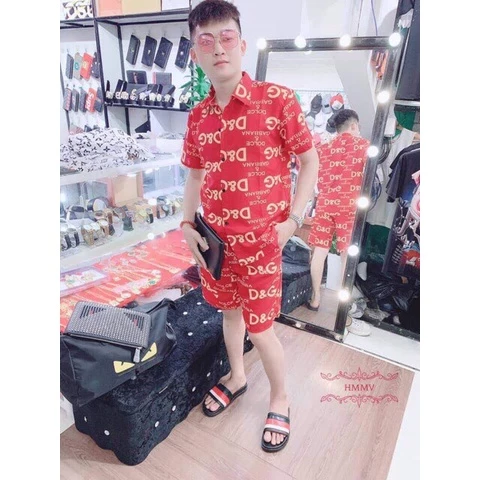 [ SIÊU HOT 2022] Set Bộ Pijama Nam Nữ Dáng Rộng GG Đỏ Oversize In Full Siêu Đẳng Cấp A21