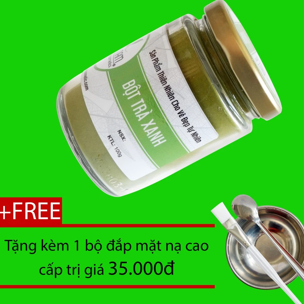 Bột Trà Xanh Tẩy Tế Bào Chết 100g + Tặng bộ đắp mặt nạ inox - Bảo Nam