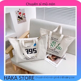 Túi tote túi vải canvas cỡ lớn 1995 đi học đi chơi có khóa miệng ngăn phụ bên trong thời trang ulzzang-Haka store