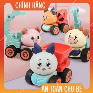 SET 4 mô hình oto công trình xây dựng cute , cần cẩu, máy xúc... Đồ chơi thông minh cho bé thoả sức sáng tạo