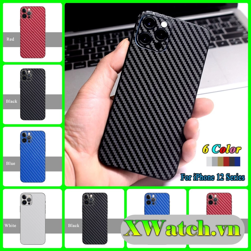 Miếng dán Carbon Màu mặt lưng iPhone 12 mini / 12 pro / 12 pro max iPhone X /Xs iPhone Xs max 11 Xr ...chống bám vân tay