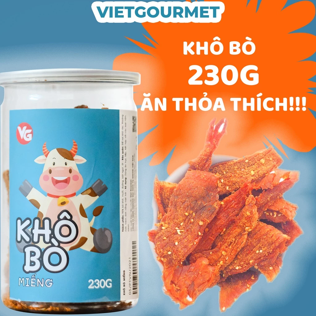 Khô bò miếng 230g loại 1 VIETGOURMET/ Thịt bò khô vị cay dai thơm/ Ăn vặt Hà Nội làm quà tặng