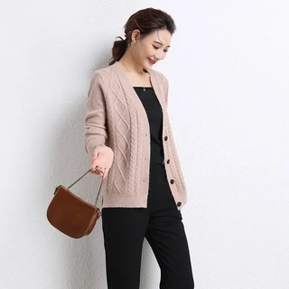 Áo Khoác Cardigan Dệt Kim Dáng Ngắn Thời Trang Thu Đông Mới Dễ Phối Đồ Cho Phụ Nữ Trung Niên