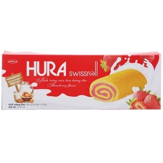 Bánh Trứng Cuộn Kem Hura Swissroll hộp 360g (20 cái) Hương Dâu/ Hương Cốm