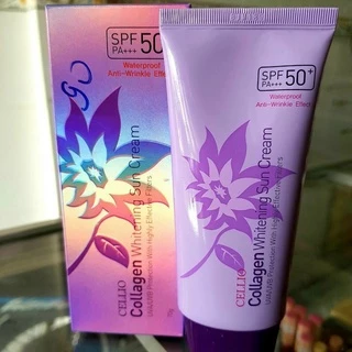 [chính hãng] Kem Chống nắng + Dưỡng da Cellio Collagen Whitening Sun Cream SPF50 PA+++ Màu Tím tuýp 70gr