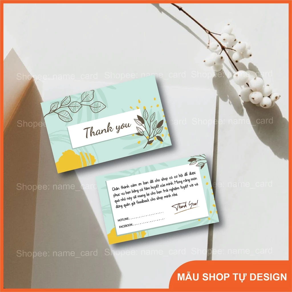 Thiệp cảm ơn khách hàng cho shop bán hàng, card visit in theo yêu cầu