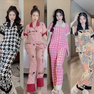 Đồ bộ nữ pijama mặc nhà, bộ ngủ ngắn tay dễ thương chất kate mền