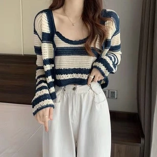 Set áo cardigan kẻ len mongtoghi phong cách Quảng Châu chất đẹp cực xinh ST04