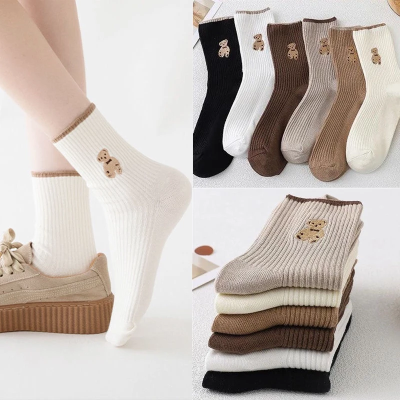Set 10 Đôi vớ tất cổ cao cổ hình gấu nhiều màu