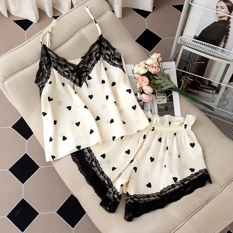 2024 Mới Gợi Cảm In Hoa Bộ Đồ Ngủ Nữ Váy Ngủ Ren Cổ Chữ V Băng Lụa Pijama