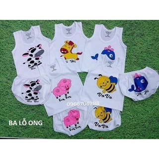 set 5 bộ quần áo ba lỗ cotton 2 chiều cho bé trai và bé gái 3-15kg