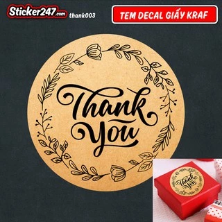 Tem chữ Thank You Nhãn Decal Giấy Kraft Cám Ơn Hoa Văn Vintage Sang Trọng, Đặc Sắc