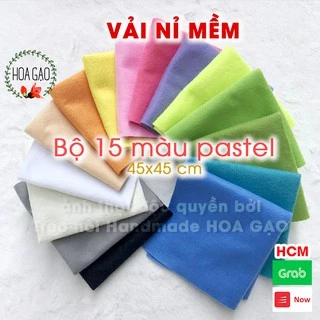 Vải nỉ mềm set 15 miếng 45x45cm HOA GẠO GNMB4A combo màu pastel, vải handmade may thú treo nôi, không tưa chỉ