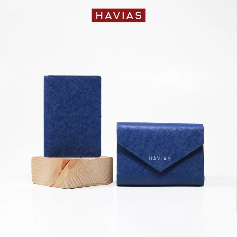 HEART2 & GAPPLE HAVIAS couple ví mini siêu nhỏ gọn da bò thật Saffiano Ý 100%