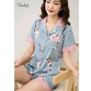 Đồ Bộ Nữ Pijama VADESI Quần Đùi Áo Cộc Lụa Latin Luxury Mát Mềm Thoáng Nhẹ Nhiều Họa Tiếp Sang Đẹp