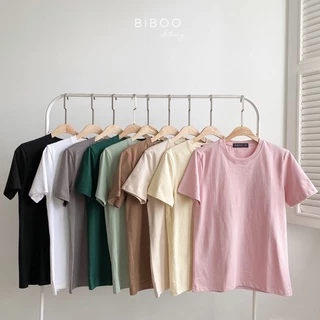 BIBOO - Áo thun trơn cổ tròn basic tay ngắn form unisex nam nữ chất liệu cotton cao cấp dày dặn mịn đẹp