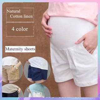 Quần short vải cotton linen mỏng dáng rộng chỉnh được cho mẹ bầu