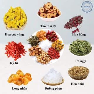 Set trà dưỡng nhan 7 vị (Táo thái lát, hoa cúc vàng, hoa hồng, kỷ tử, long nhãn, hoa nhài, cỏ ngọt)