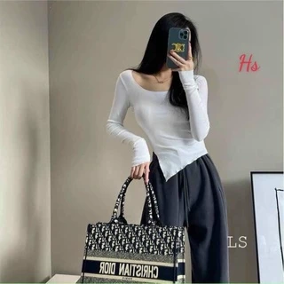 💃 Áo Thun Nữ Body Dài Tay Xẻ Tà Vạt Lệch Cổ Bèo 3 Màu