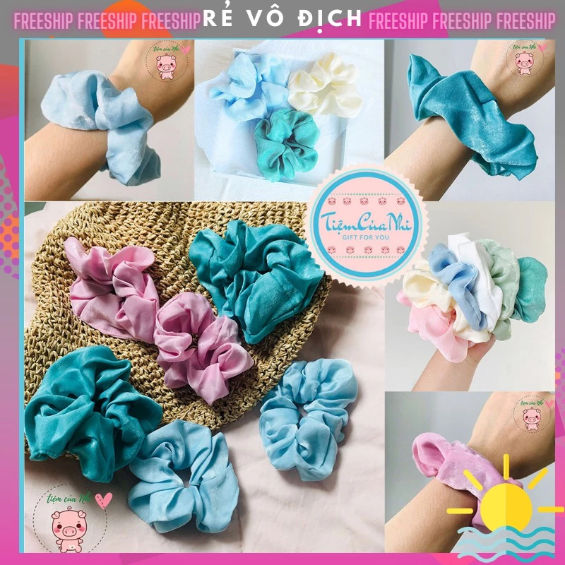 Scrunchies dây buộc tóc vải lụa nhiều màu cho nữ phong cách Hàn Quốc Tiệm Của Nhi CT007