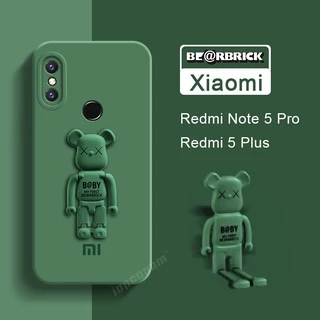 Ốp Điện Thoại Silicone Dẻo Màu Trơn In Hình Gấu Dễ Thương Có Giá Đỡ Cho Xiaomi Redmi 5 Plus Casing Redmi Note 5 Pro
