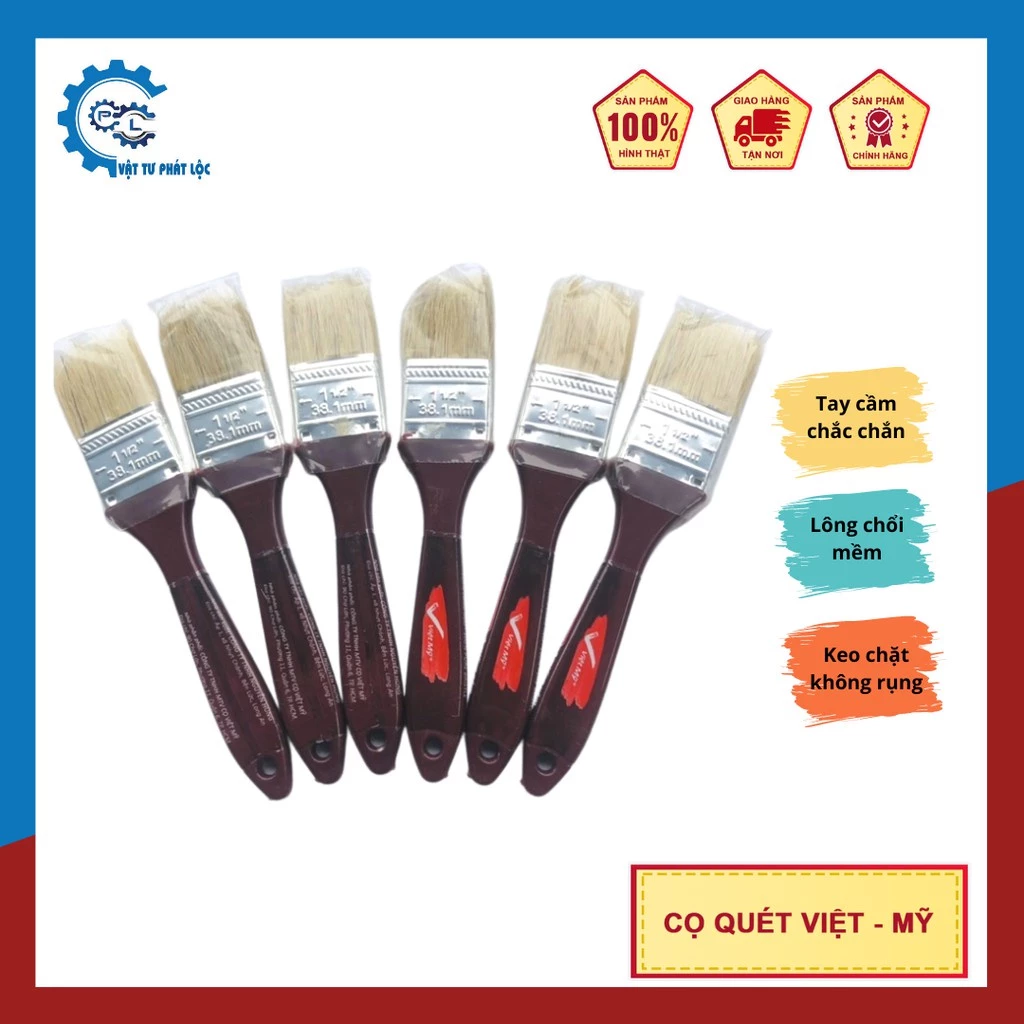 Cọ Việt Mỹ Cán Nâu nhiều kích cỡ - Cọ sơn chất lượng cao, cán nhựa, lông heo Việt Mỹ
