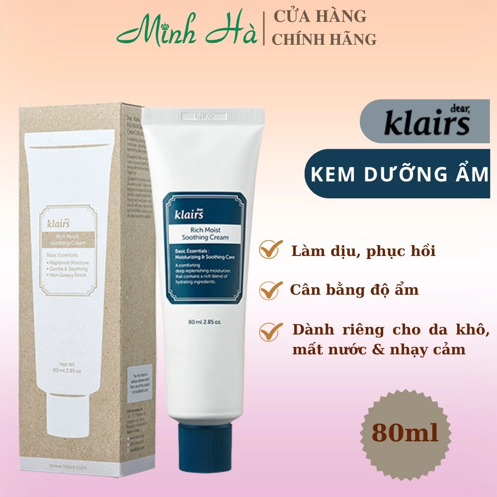 Kem dưỡng ẩm Klairs Rich Moist Soothing Cream 80ml dành cho da khô mất nước