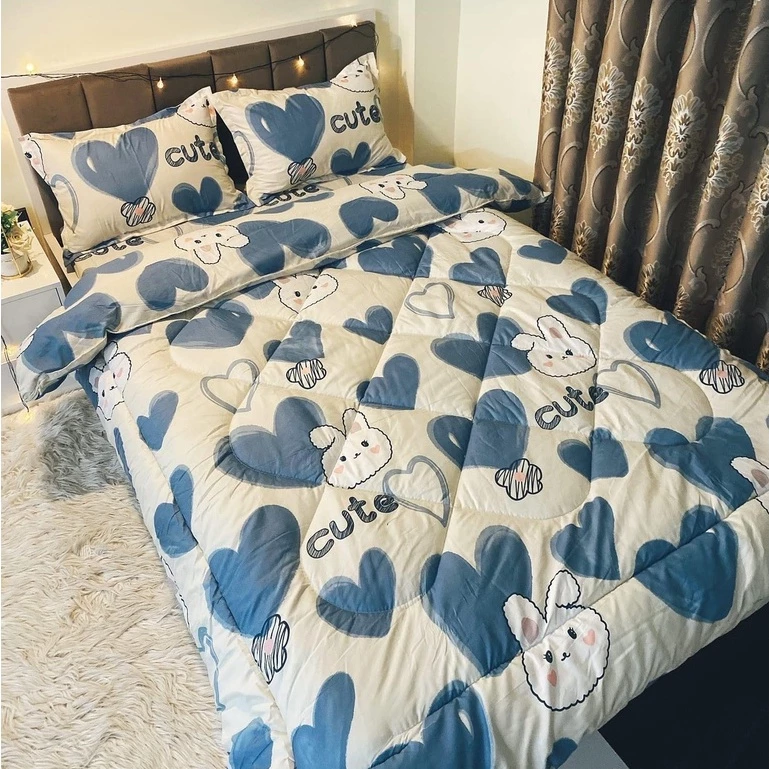 Bộ chăn phao có ruột bông dày và ga gối poly cotton 5 món hàng loại 1