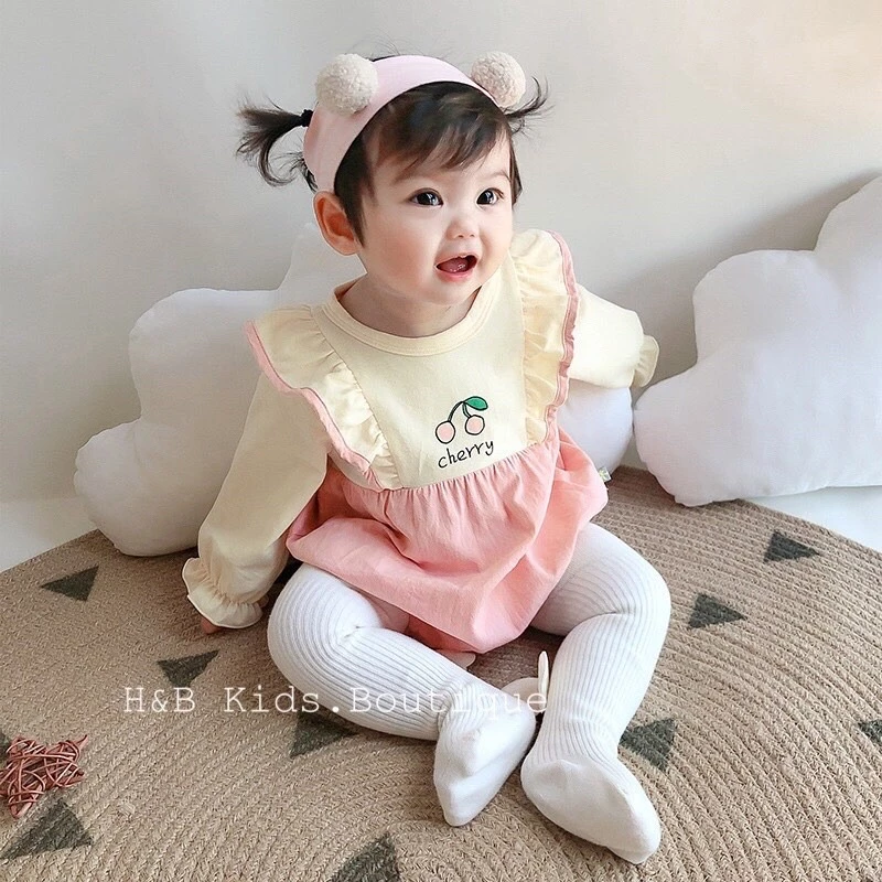 Bộ Bodysuit Cherry Bé Gái- Bộ Body Mặc Đầy Tháng Thôi Nôi Đi Chơi