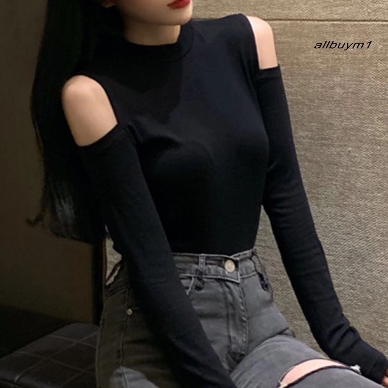 Áo kiểu thun tay dài khoét vai thời trang