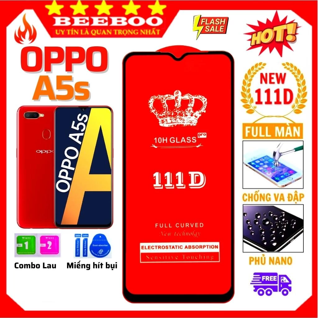 Kính cường lực oppo A5s - Cao cấp - Full màn hình 111D và trong suốt - Độ cứng 10H [FreeShip_50K].