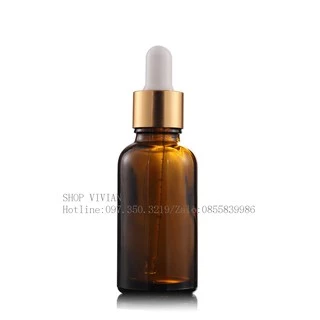 Chai lọ đựng tinh dầu 50ml, lọ thuỷ tinh nâu nắp bóp nhôm vàng