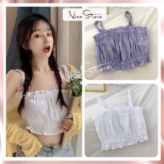 Áo croptop 2 dây NinaStore ngực bo chun style Hàn Quốc chất đũi mềm mát mã 136