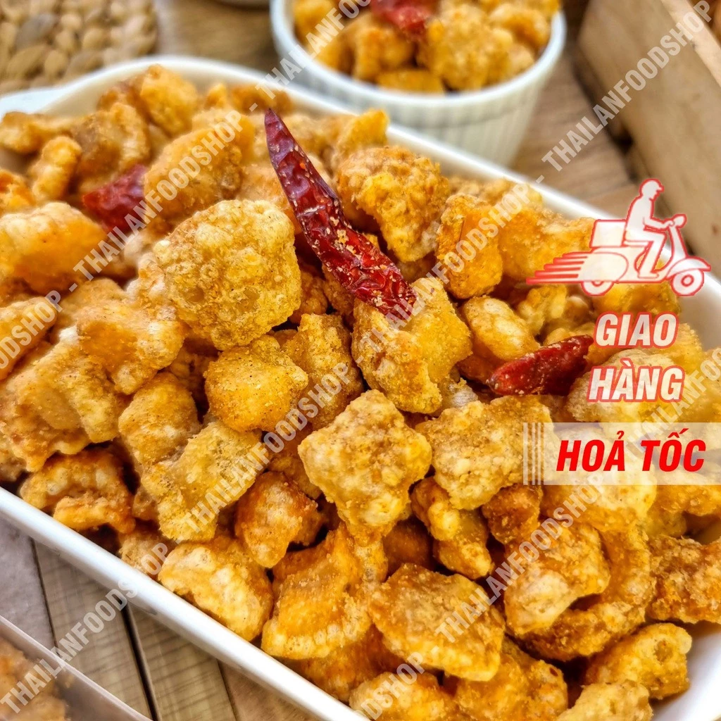 Tóp Mỡ Liền Da Muối Tỏi - Mắm Hành + Da Heo + Da Cá + Da Gà Lon 250gr