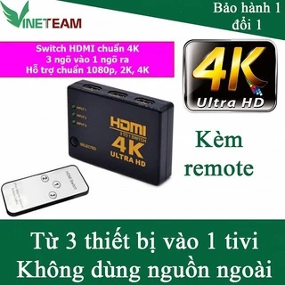 Switch HDMI 4k hỗ trợ từ 3x1 hỗ trợ 3 ngõ vào như DVD, Android box, PC ra 1 cổng HDMI tivi