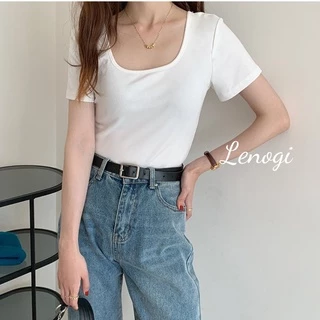 Áo phông nữ ❤️LENOGI❤️ áo cổ vuông cộc tay phom đẹp 100% cotton co giãn tốt mặc mát