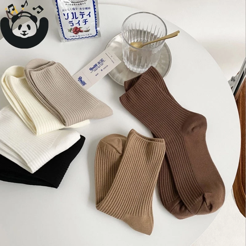 Vớ tất cổ cao gân màu trơn bằng cotton co giãn phong cách Ulzzang Hàn Quốc cho nam nữ CFH