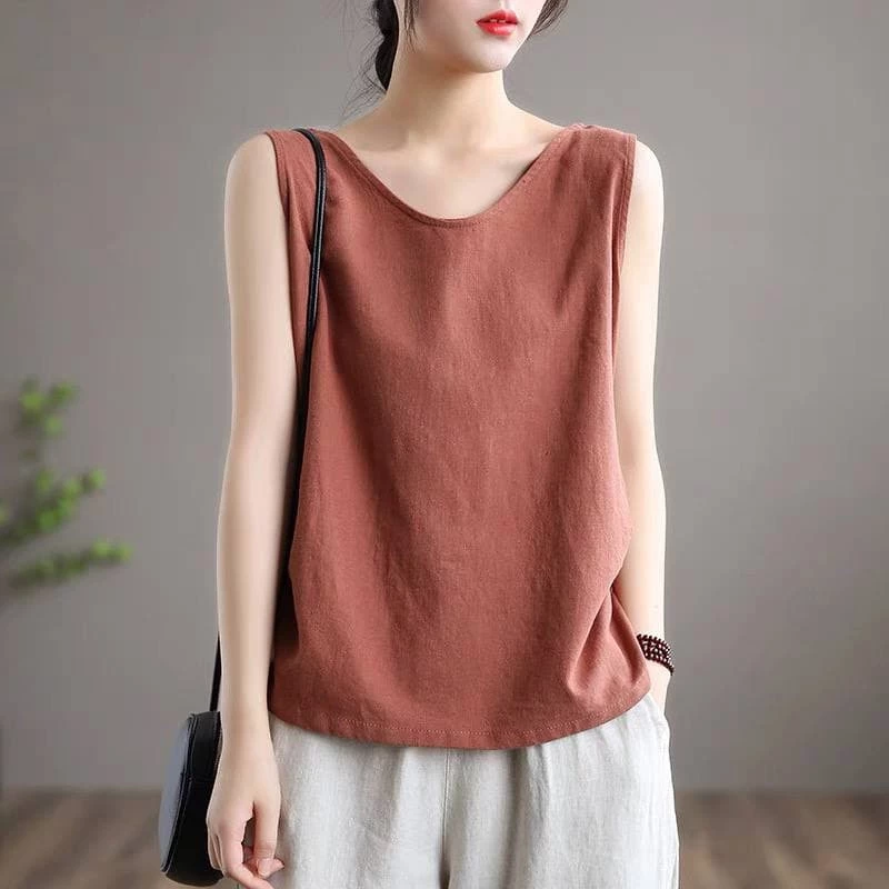 Ao đũi ba lỗ sát nách nữ,áo cổ tròn chất liệu đũi nhật mềm mát, bigsize tận 80kg AD32 _ LADY