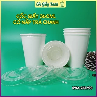 Combo 50 CỐC GIẤY XANH 360ml CÓ NẮP TRÀ CHANH Siêu Đẹp Lịch Sự