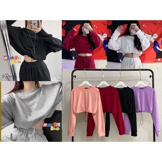 Áo Croptop Rút Dây Trơn Tay Dài Dáng Rộng Ulzzang - MM