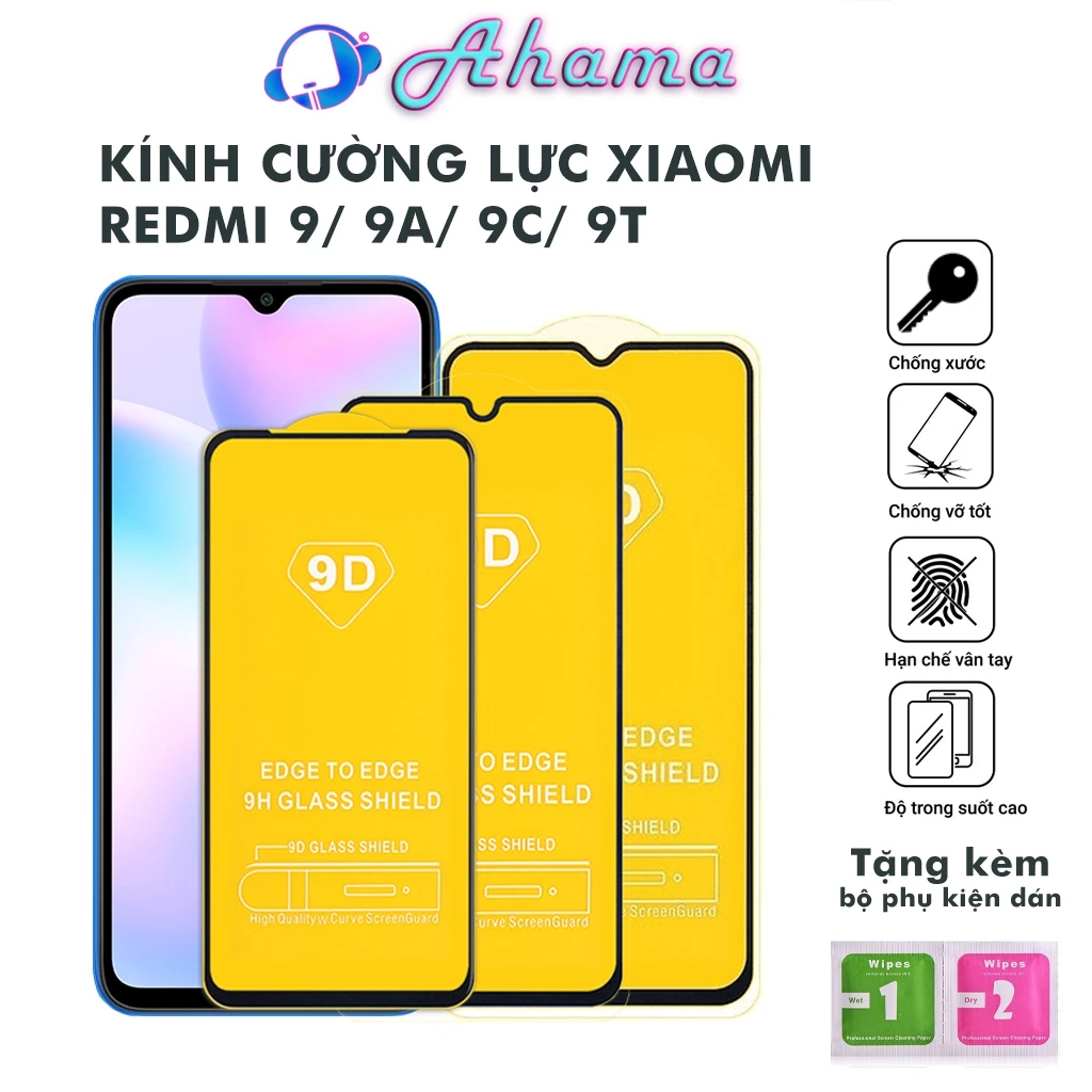 Kính Cường lực Xiaomi Redmi 9 9A 9C 9T full màn độ bền cao chống trầy xước rơi vỡ tặng kèm khăn lau màn hinh