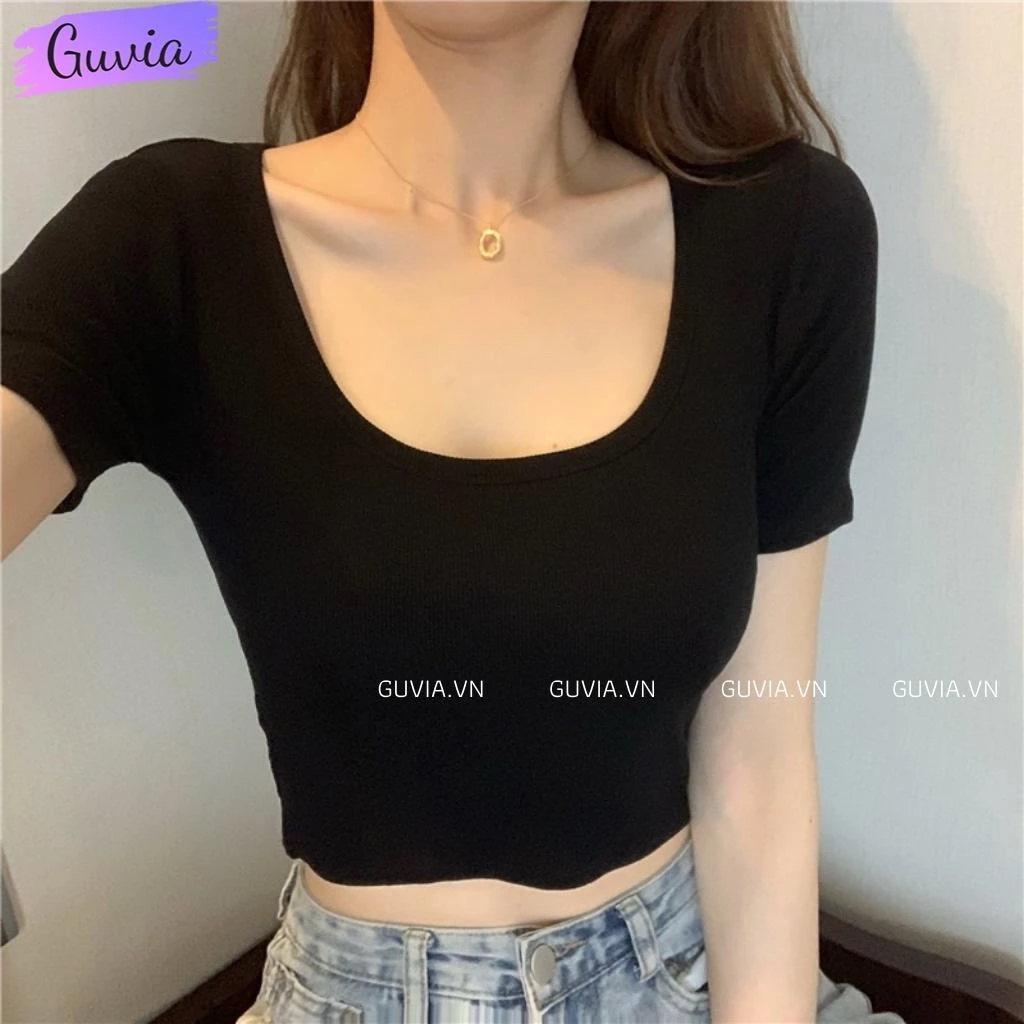 Áo Croptop CỔ VUÔNG TAY NGẮN Phong Cách, Áo kiểu nữ chất vải tốt mặc đẹp GUVIA CR42