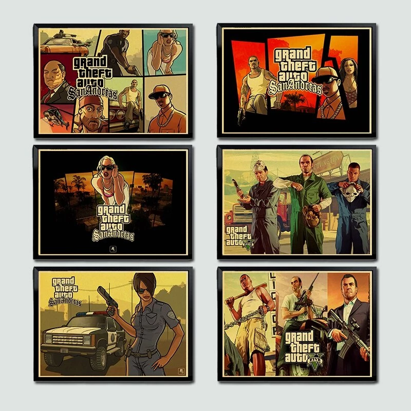 Grand Theft Auto V Game Nghệ Thuật Retro Poster In Hình GTA 5 Tường Hình Ảnh Cho Phòng Khách Vintage Trang Trí Ms: 359