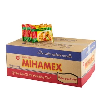 Thùng 100 gói mì MIHAMEX_ HV Sườn Chua Cay (60 gr) ăn liền hảo ba gói tôm miền hảo muối chấm khô xào đại