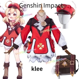 Set trang phục hóa trang anime Genshin Impact Klee phong cách Trung Hoa thời trang/ Tóc giả/ Ba lô và búp bê